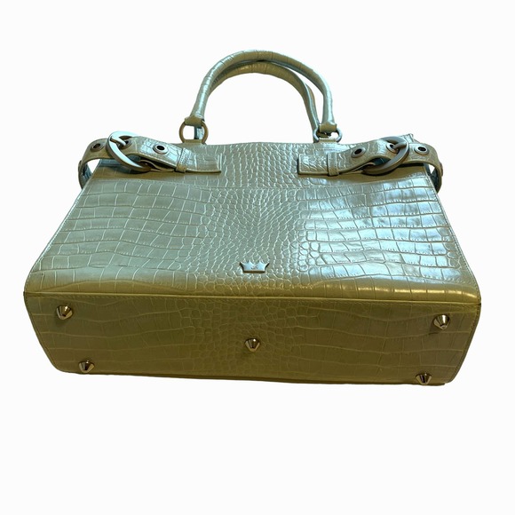 Elaine Turner Croc Embossed Satchel Womens Mint Green Leather Handbag Purse - Picture 5 of 13